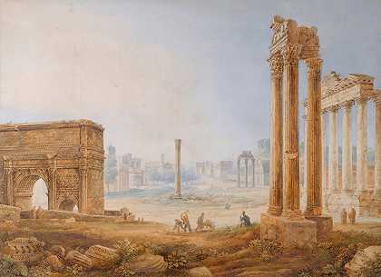 Septimus Severus拱门的论坛景观`View Of The Forum With The Arch Of Septimus Severus by Henri Lévêque