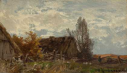 带有农家庭院的乡村景观`Countryside landscape with a farmyard (between 1890 and 1900) by Roman Kazimierz Kochanowski