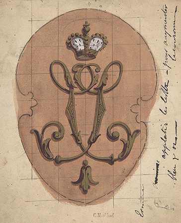 花押字的设计`Design for a Monogram Surmounted by a Crown (19th century) by a Crown by Charles Monblond