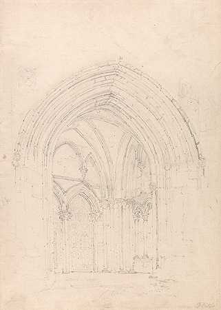 圣奥尔本赫特福德郡s大教堂`St. Albans Cathedral, Hertfordshire (ca. 1797) by Thomas Girtin