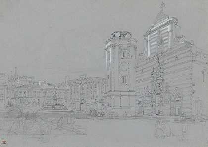 西西里岛墨西拿大教堂广场`Piazza del Duomo, Messina, Sicily (1835–36) by William Leighton Leitch