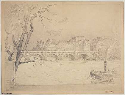 新桥和城市`Le Pont~Neuf et la Cité (1926) by Ferdinand Boberg