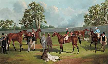 1863年，巴拉拉特，道林森林赛马场围栏内的团体`Group in the Dowling Forest Racecourse enclosure, Ballarat, 1863 (1864) by Frederick Woodhouse