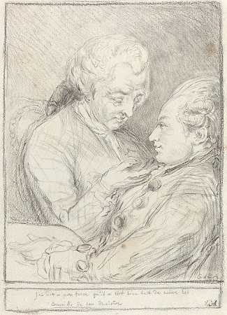 艺术家与弟弟奥古斯丁·圣奥宾的肖像`Portrait of the Artist with His Younger Brother, Augustin Saint~Aubin (1771) by Imitator of Gabriel Jacques de Saint-Aubin