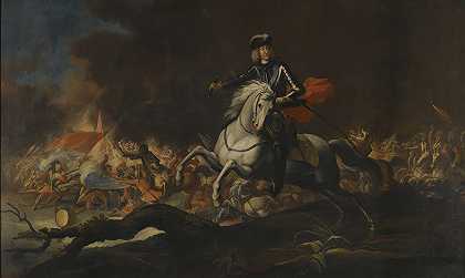 指挥官约翰·卡斯帕·弗雷海尔·冯·希勒斯海姆（1679-1761）在战斗前的马术肖像`Equestrian Portrait of Commander Johann Kaspar Freiherr Von Hillesheim  (1679~1761), In Front of a Battle by Johann Philipp von der Schlichten