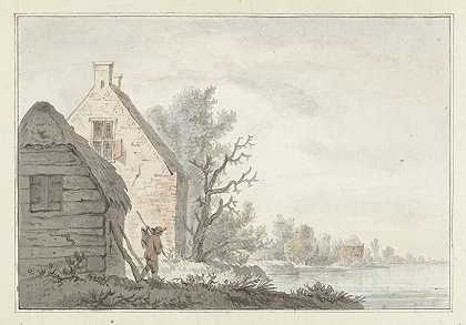 河流景观和一些房屋`Rivierlandschap met enige woningen (1779) by G. van Bosvelt