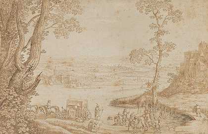 一幅带着宦官洗礼的河流景观`A River Landscape with the Baptism of the Eunuch (ca. 1605–25) by Hendrik Hondius the Elder