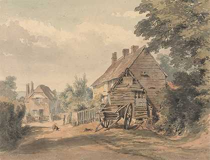 乡村的街道`A Street in a Country Village (ca. 1815) by William Henry Hunt