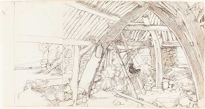谷仓`The Barn by Sir Edwin Henry Landseer