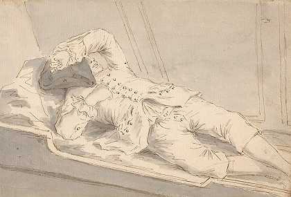 在船上的床铺上睡着的人`Man Asleep in a Bunk on Board a Ship by Louis Philippe Boitard
