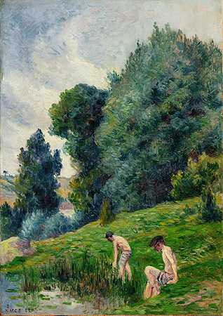 磨坊，游泳池`Moulineux, les baigneurs (1903) by Maximilien Luce