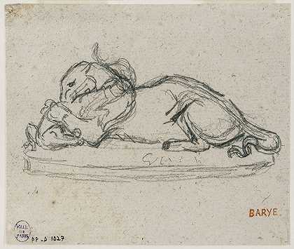 老虎吞食长毛象`Tigre dévorant un gavial (19th century) by Antoine-Louis Barye