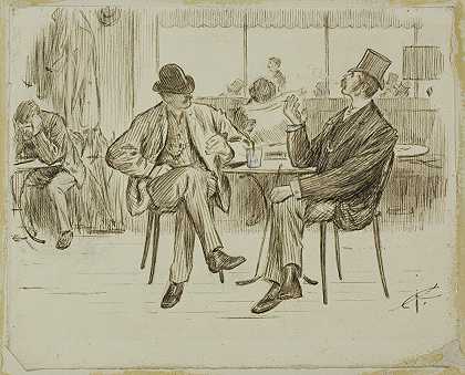 咖啡馆场景`Café Scene (1870~91) by Charles Samuel Keene