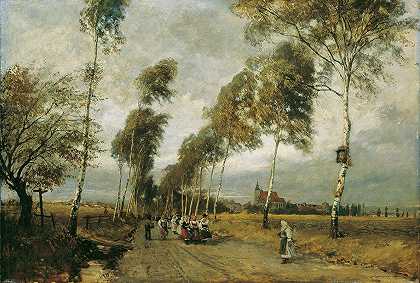 伯克纳利乡村公路`Landstraße mit Birkenallee (1893) by Hugo Charlemont