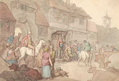 约克牛市场`Cattle market at York (ca. 1780–1825) by Thomas Rowlandson