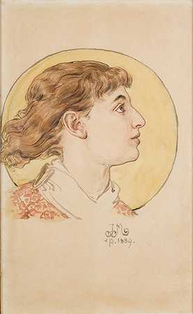 安吉尔海伦娜的头像（海伦娜和她的女儿的肖像）`Angels head (portrait of Helenas daughter) (1889) by Jan Matejko