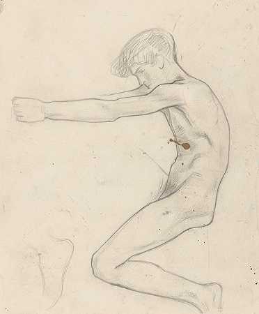赤身裸体地坐着，双臂向前伸展`Zittende naakte jongen met naar voren gestrekte armen (1878 ~ 1938) by Richard Nicolaüs Roland Holst