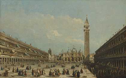 圣马克s广场上有教堂和钟楼`Saint Marks Square with the Basilica and the Campanile by Francesco Tironi