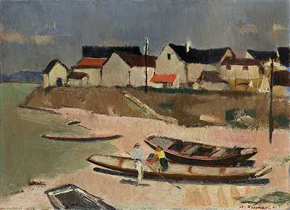 渔夫巴登地区的s村`Fishermans Village In The Region Of Baden (1943) by Arnold Fiechter