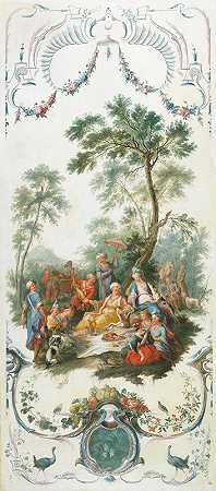 狩猎野餐`Le repas froid pendant la chasse (The Hunt Picnic) (About 1750) by Christophe Huet