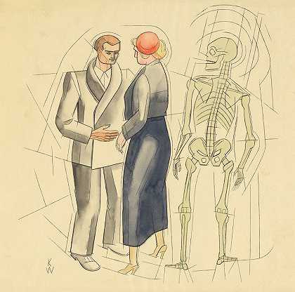 无标题（男人、女人和骷髅）`Ohne Titel (Mann, Frau und Skelett) (around 1935) by Karl Wiener