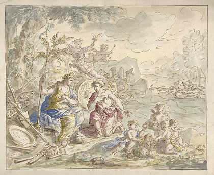 设计一个房间，画上地球上的寓言`Ontwerp voor een kamerbeschildering met allegorie op de Aarde (1677 ~ 1755) by Elias van Nijmegen