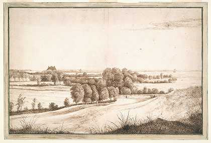 内海前的乡间别墅全景图`Panorama with a Country House before an Inland Sea (ca. 1638–40) by Cornelis Hendricksz. Vroom