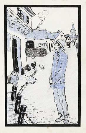 威廉在一条废弃的乡村街道上唱歌`Willem staat te zingen in een verlaten dorpsstraat (1926) by Anny Leusink