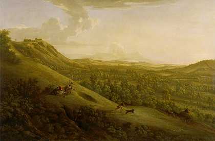 萨里郡的博克斯山，远处有多金`Box Hill, Surrey, with Dorking in the distance by George Lambert
