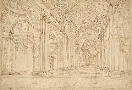圣彼得教堂屋内s大教堂`Interior of Saint Peters Basilica (17th century)