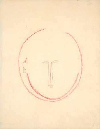 正面圆头`Frontaler runder Kopf (1914~15) by Amedeo Modigliani