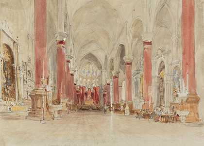 威尼斯圣乔瓦尼圣保罗教堂屋内`Interior of the Church of San Giovanni e Paolo, Venice (1835) by James Holland