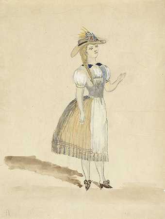 穿着服装站着的女孩`Staand meisje in klederdracht (1811 ~ 1873) by Pieter van Loon