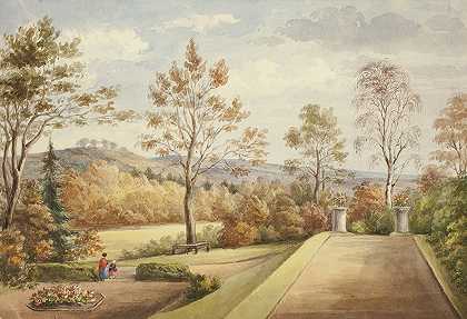 温特沃斯城堡露台`Terrace at Wentworth Castle (1848) by Elizabeth Murray