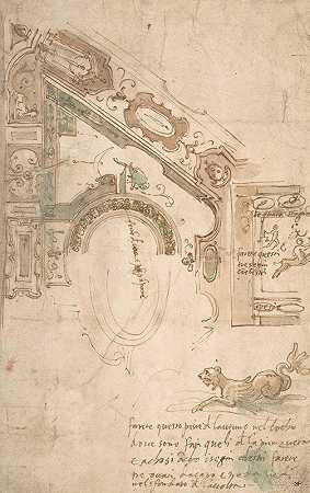 弧形天花板的四分之一平面图`Quarter Plan for a Coved Ceiling (ca. 1561) by Antenore Ridolfi