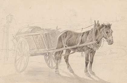 马车`A Cart Drawn by a Brown Horse Near a Lamp Pole (ca. 1815) by Johann Adam Klein