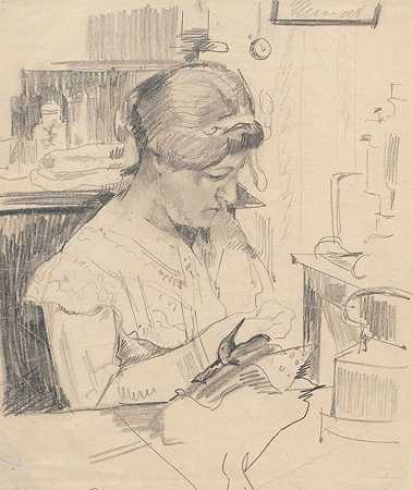 艺术家母亲米哈利娜·瓦利斯泽夫斯卡的肖像`Portrait of the artist’s mother, Michalina Waliszewska (1915) by Zygmunt Waliszewski