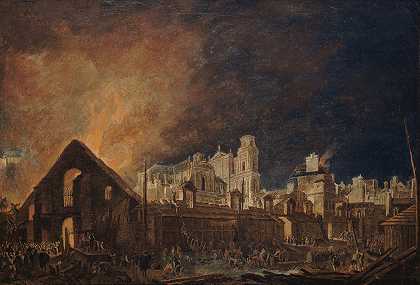 期间的圣日耳曼博览会火灾（1762年3月16日至17日夜间）`La Foire Saint~Germain pendant lincendie (nuit du 16 au 17 mars 1762) (1762) by Pierre-Antoine Demachy