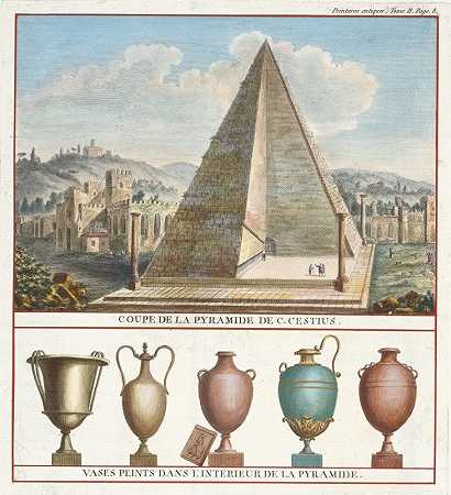哦，塞斯提乌斯金字塔。中涂漆的花瓶金字塔屋内。`oupe de la pyramide de C. Cestius. Vases peints dans linterieur de la pyramide. (1783) by Pierre-Jean Mariette