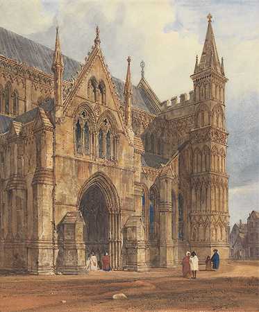 索尔兹伯里大教堂西北侧的门廊`The North~West Porch of Salisbury Cathedral (1832) by Thomas Shotter Boys