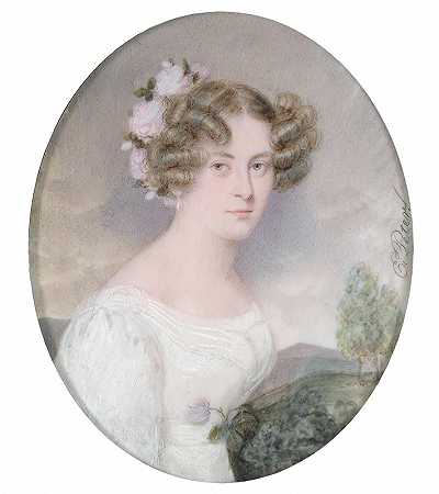一位头发上插着鲜花的年轻女子的肖像`Bildnis einer jungen Frau mit Blumen im Haar by Emanuel Thomas Peter