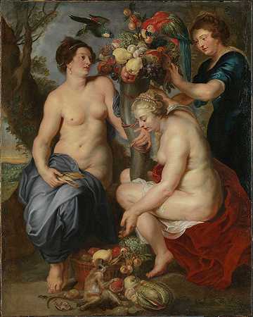 三个拥有丰饶之角的仙女`Three Nymphs with the Horn of Plenty (Ca. 1628)