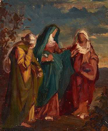 这幅画的草图三个玛丽走向基督s墓`Sketch to the Painting Three Marys Walking to Christs Tomb (1865) by Józef Simmler