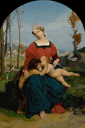 圣母玛利亚，耶稣和圣约翰的孩子`La Vierge, Lenfant Jesus Et Saint Jean ( 1848) by Jean-Léon Gérôme
