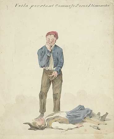 醉酒躺着的站着的男人`Staande man bij liggende dronkaard (1811 ~ 1873) by Pieter van Loon