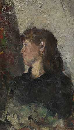 画家奥达·克罗赫的肖像`Portrait of the Painter Oda Krohg (ca. 1885) by Christian Krohg