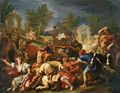 拉皮斯人和半人马人之战`The Battle of the Lapiths and Centaurs (circa 1705) by Sebastiano Ricci