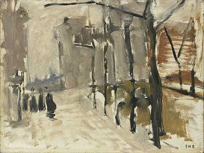 海牙风景`View in the Hague (c. 1880 ~ c. 1923) by George Hendrik Breitner