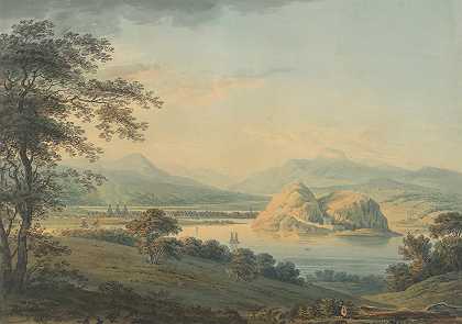邓巴顿的城镇和城堡景观`View of the town and castle of Dumbarton (1795) by Hugh William Williams