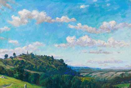 斯佩萨特的夏季景观`Sommerliche Landschaft im Spessart (1921) by Melchior Lechter